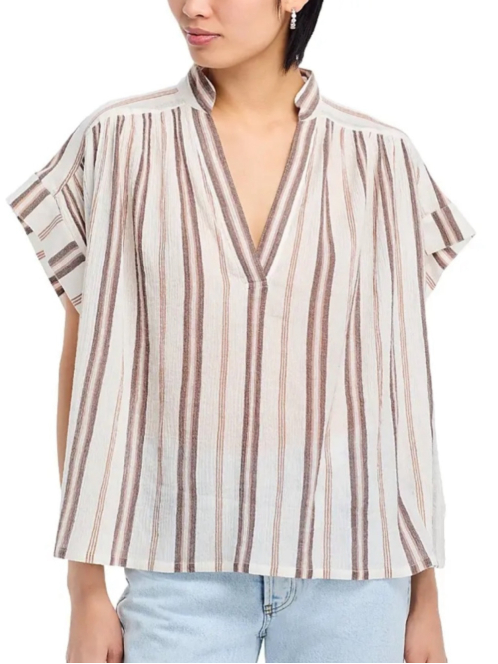 Vanessa Bruno Cory Top Boho Linen Minimalist Neutral Striped Sz XS/S